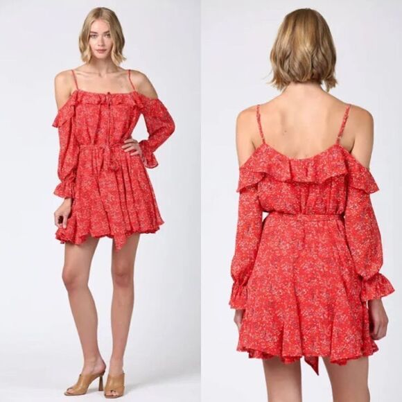 NWT Fate Floral Print Red Ruffle Dress - Size: Small - Picture 9 of 9